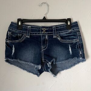 Y2K Almost Famous Distressed Low Rise Denim Micro Shorts Festival 2000s Size 9